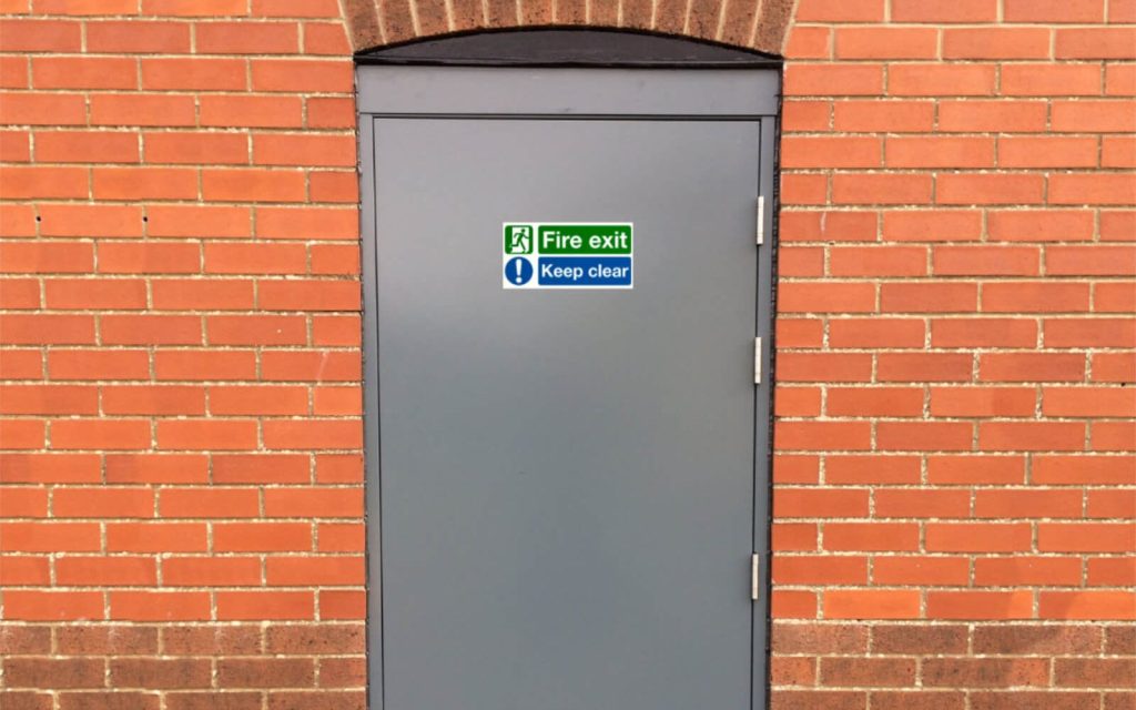Light grey exterior security fire exit door